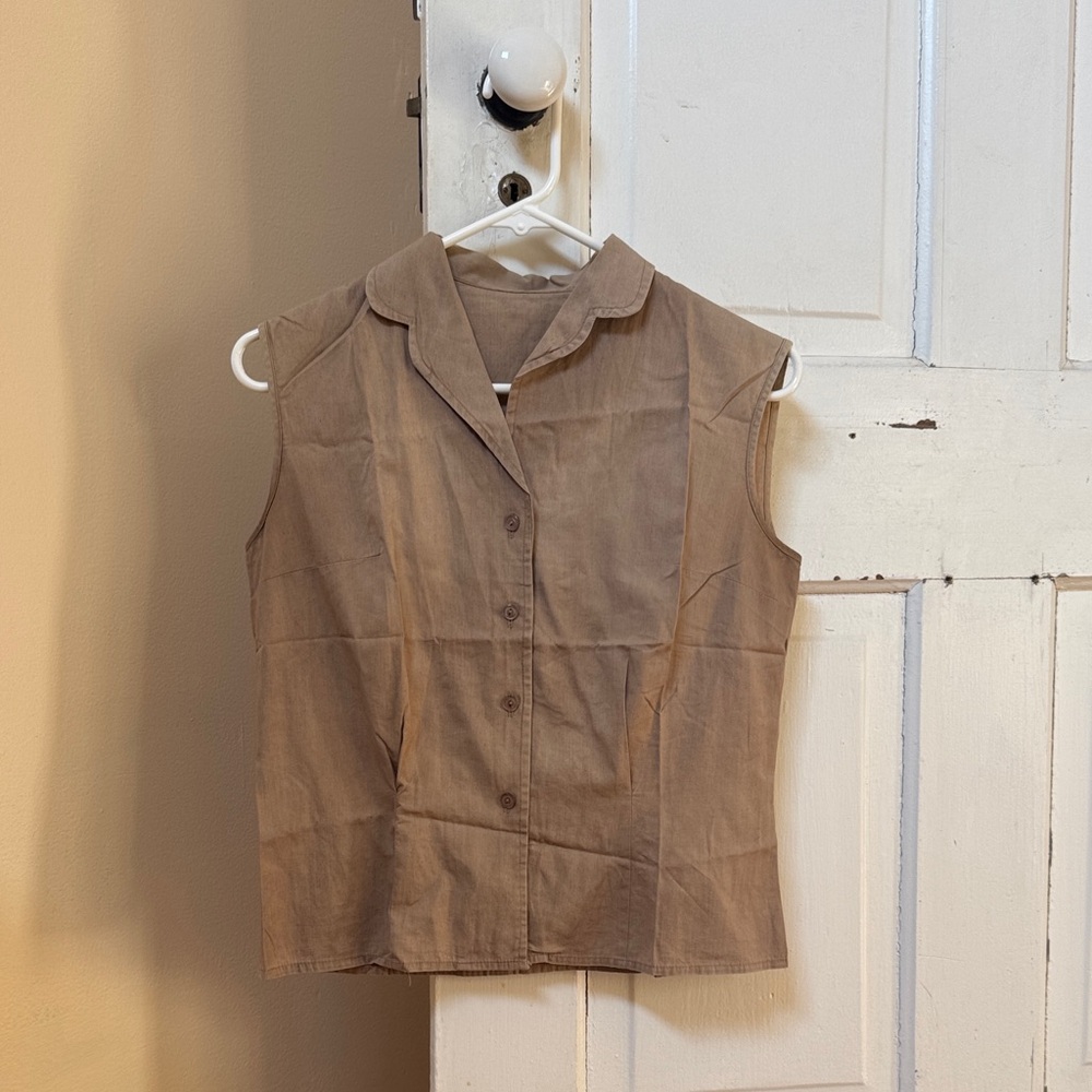 Vintage Western Sleeveless Button Down Shirt - Brown